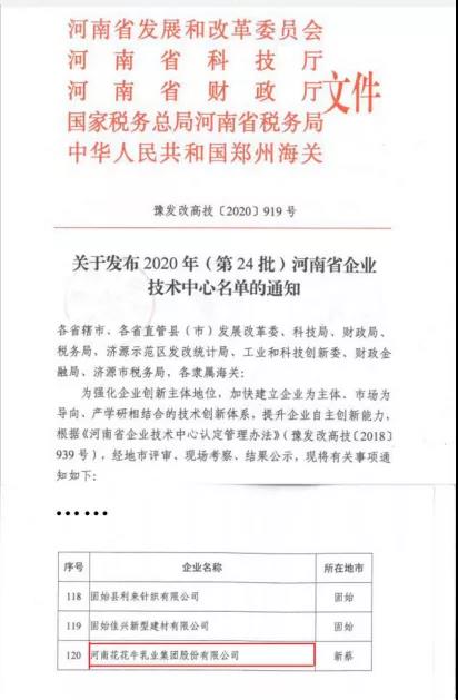 喜报 | 河南28圈乳业集团企业手艺中心被认定为 河南省企业手艺中心